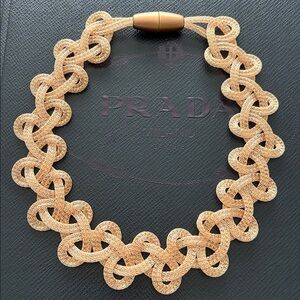 MATERIA DESIGN Gold Tone Mesh Statement Necklace with a Strong Magnetic Clasp.